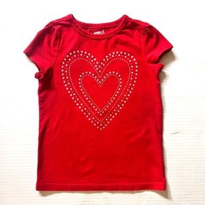 Girls Heart Tee Sz 5/6 Red & Silver Valentine